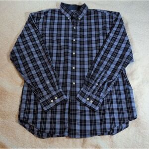 IZOD Premium Essentials Mens XL Plaid Button Down Shirt Blue Navy White L/S